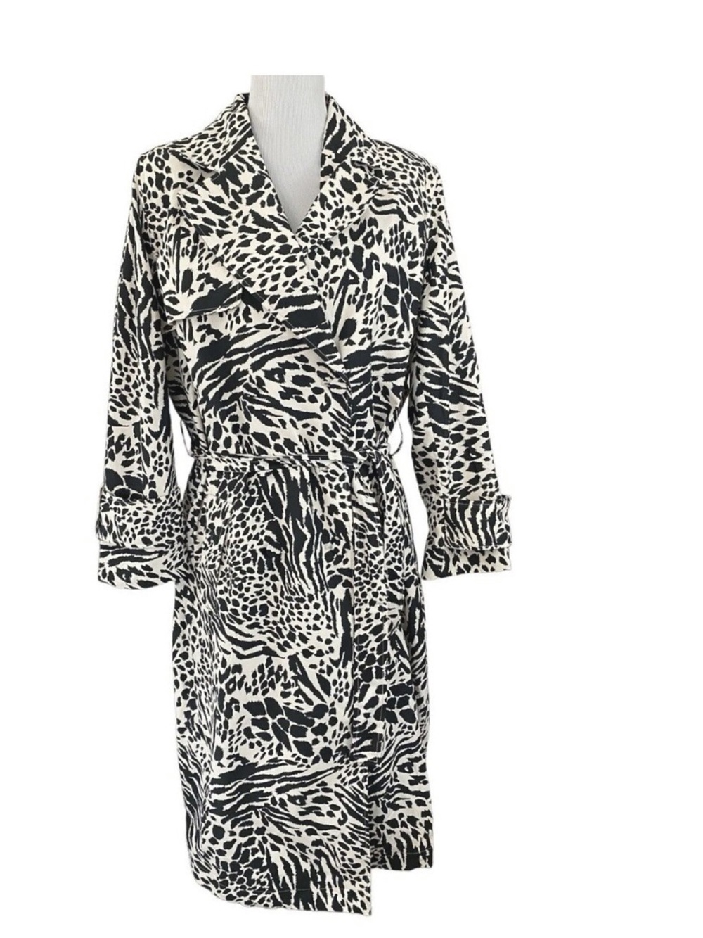 New Sergio Hudson x Target Womens Black White Animal Print Trench Coat 1X